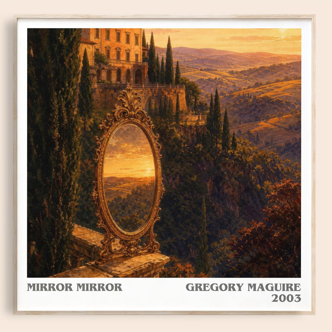 Mirror Mirror literary book poster by Gregory Maguire – framed literary art print