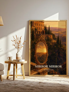 Mirror Mirror watercolour print in frame leaning in hallway – fantasy wall art
