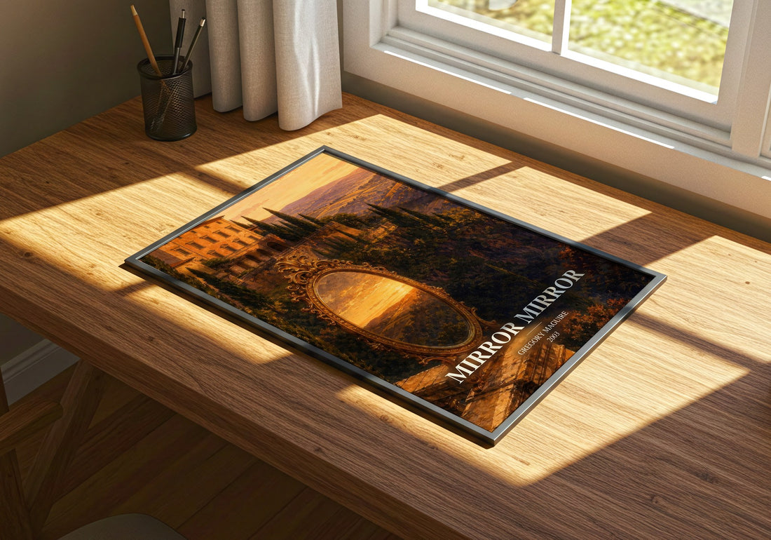Mirror Mirror watercolour book poster framed on wall – fantasy wall art