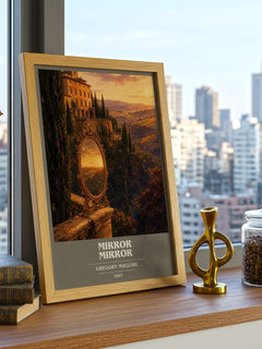 Mirror Mirror book cover print framed by window – literary home decor