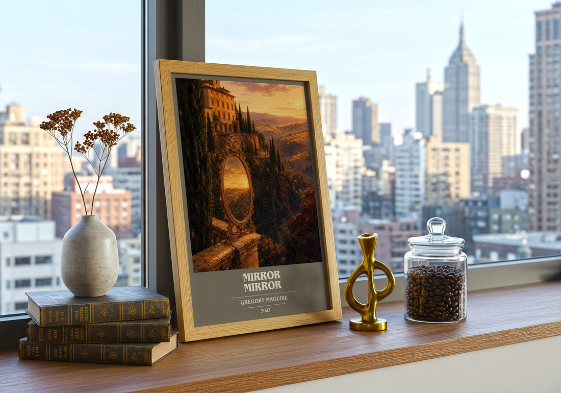 Mirror Mirror book cover print framed by window – literary home decor