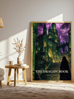 The Dragon Book watercolour print in frame leaning in hallway – fantasy wall art