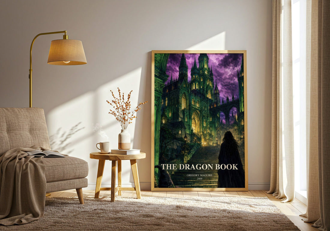 The Dragon Book watercolour print in frame leaning in hallway – fantasy wall art
