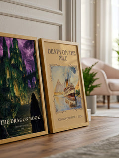 The Dragon Book watercolour print framed by window – literary home decor