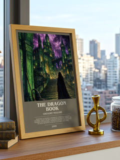 The Dragon Book bookish print framed by window – literary home decor