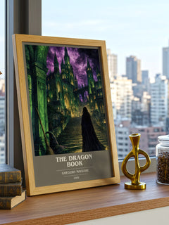 The Dragon Book book cover print framed by window – literary home decor
