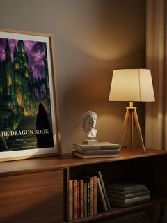 The Dragon Book watercolour print on bookshelf – Gregory Maguire fan gift