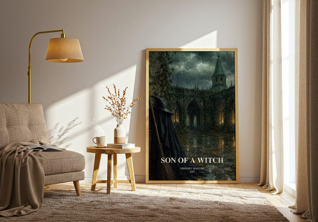 Son of a Witch watercolour print in frame leaning in hallway – fantasy wall art