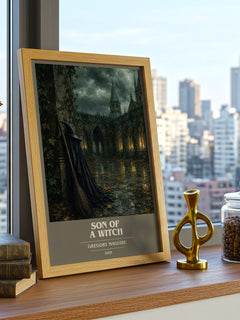 Son of a Witch book cover print framed by window – literary home decor