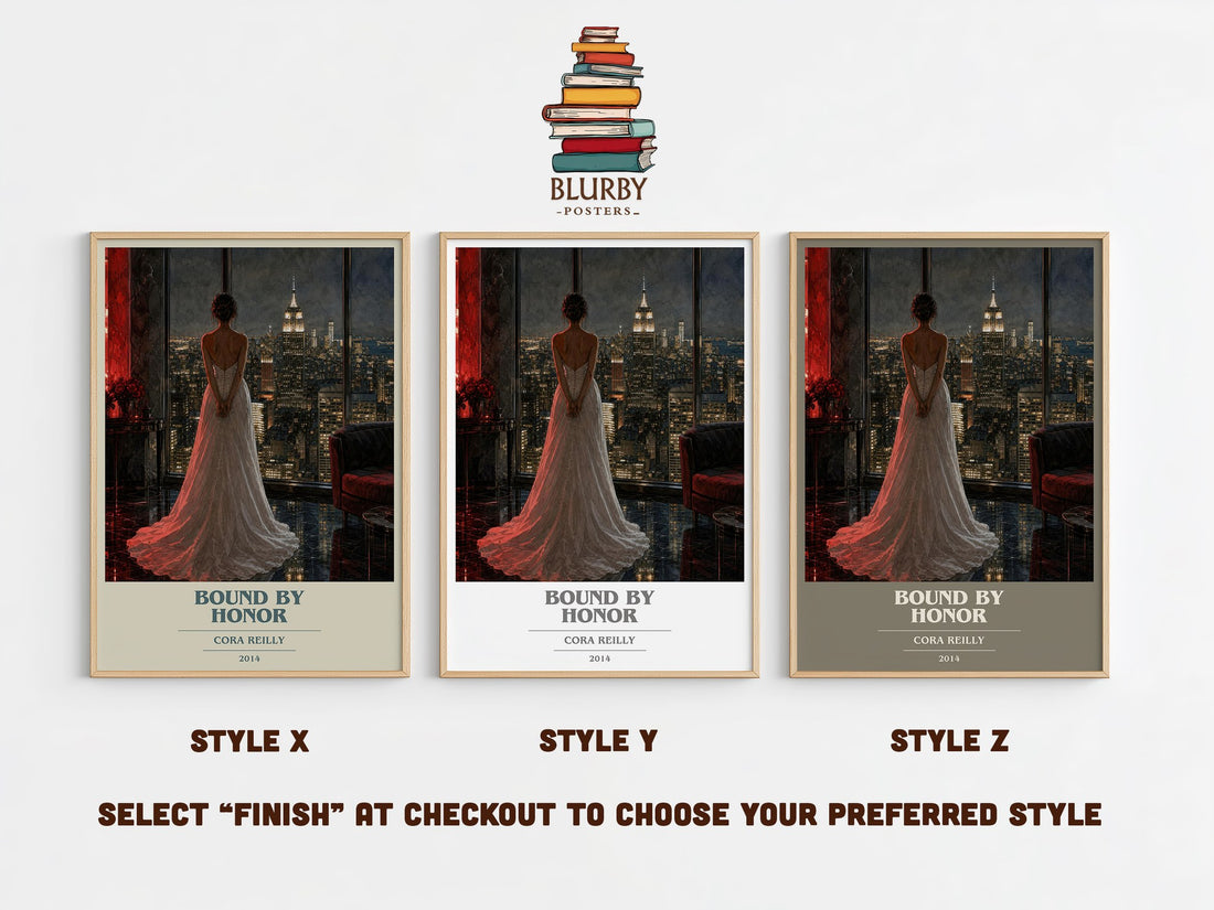 Bound by Honor book cover print in frame leaning in hallway – romance wall art (mockup)