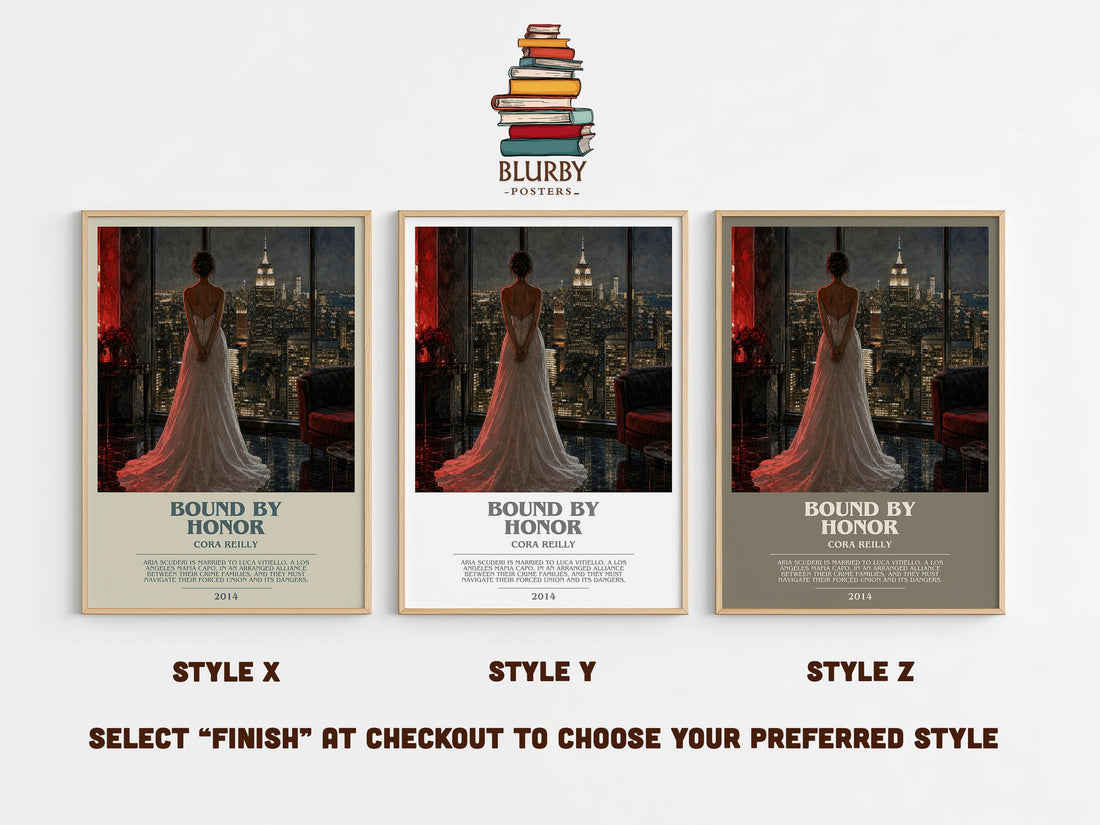 Bound by Honor bookish print in frame leaning in hallway – romance wall art (mockup)