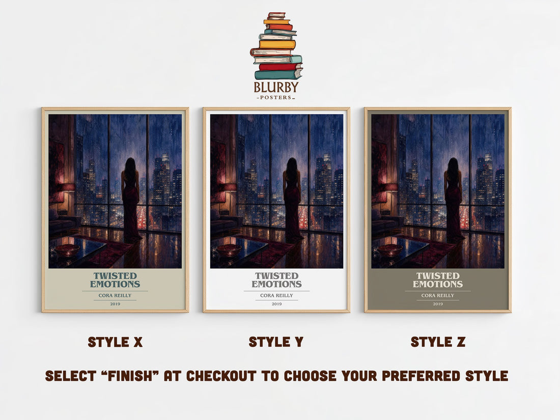 Twisted Emotions book cover print in frame leaning in hallway – romance wall art (mockup)