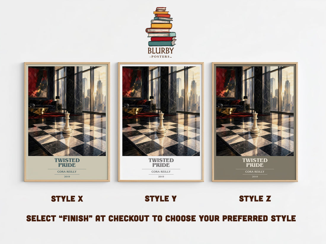 Twisted Pride book cover print in frame leaning in hallway – romance wall art (mockup)