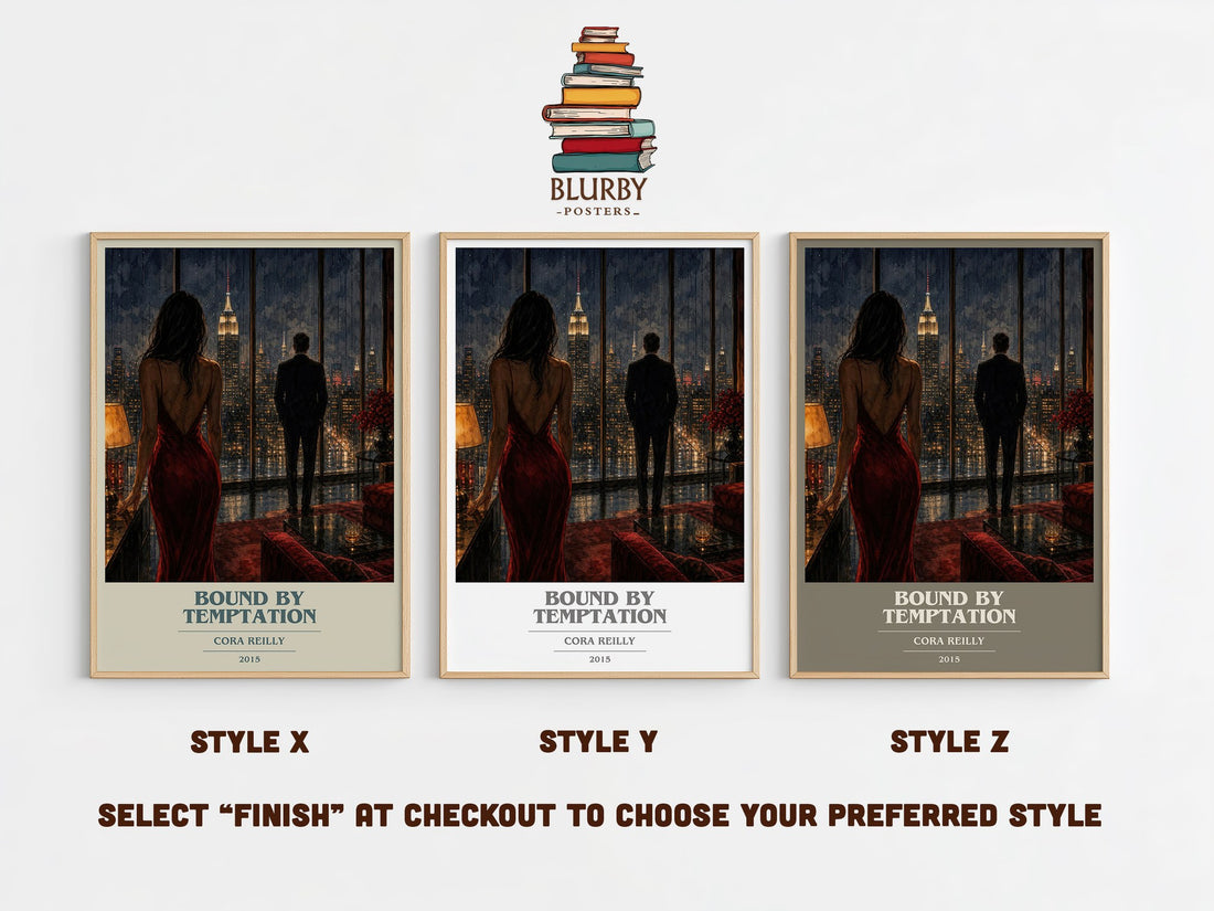 Bound by temptation book cover print in frame leaning in hallway – romance wall art (mockup)