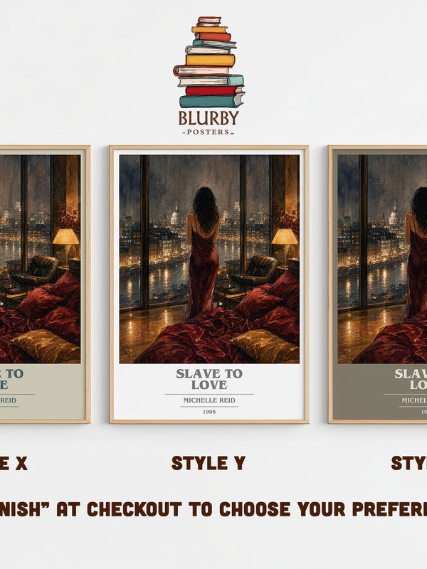 Slave to Love book cover print in frame leaning in hallway – romance wall art