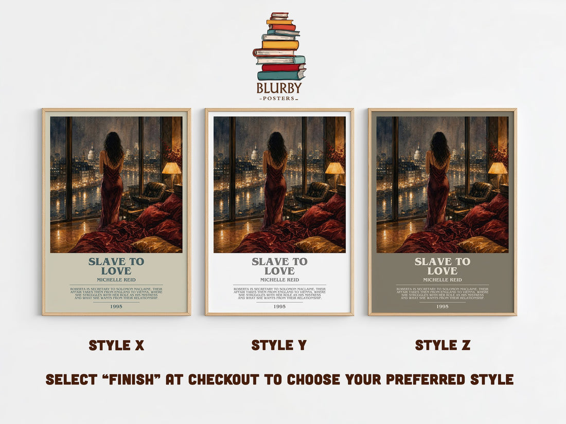 Slave to Love bookish print in frame leaning in hallway – romance wall art (mockup)
