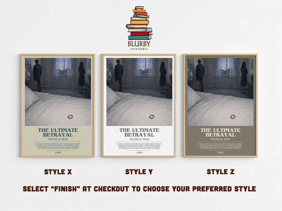 The Ultimate Betrayal bookish print in frame leaning in hallway – romance wall art (mockup)