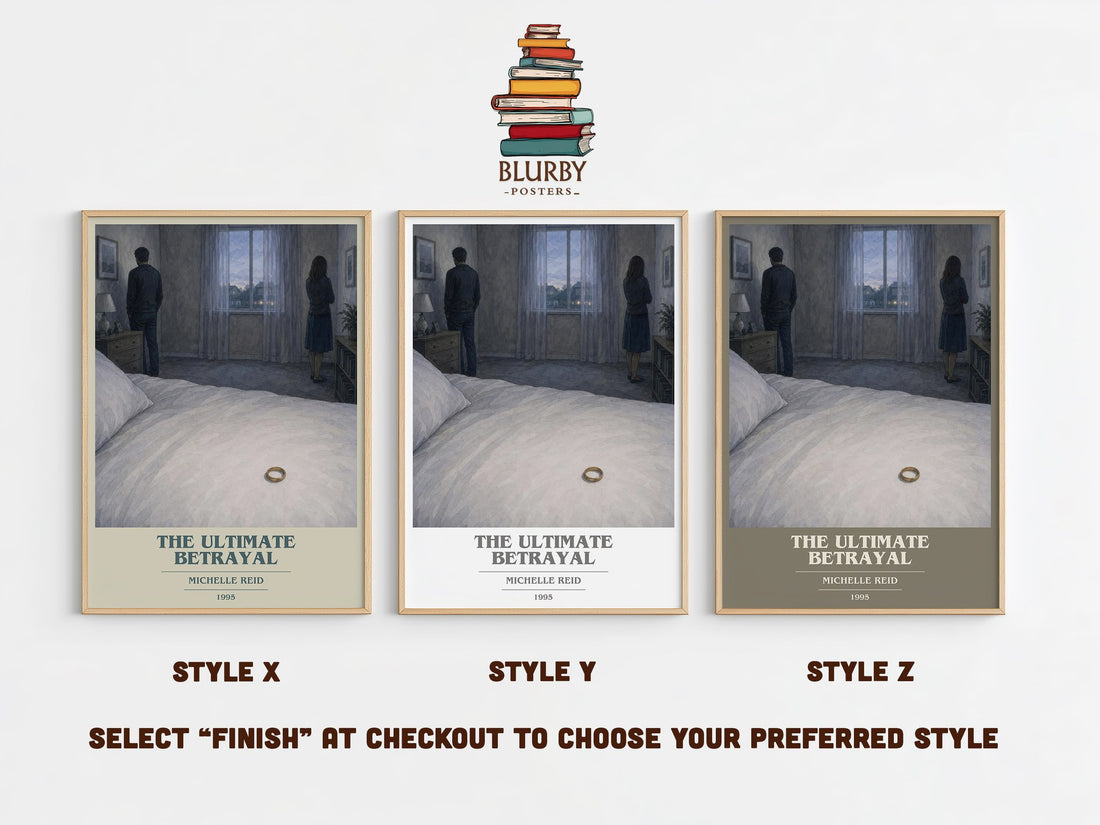 The Ultimate Betrayal book cover print in frame leaning in hallway – romance wall art (mockup)