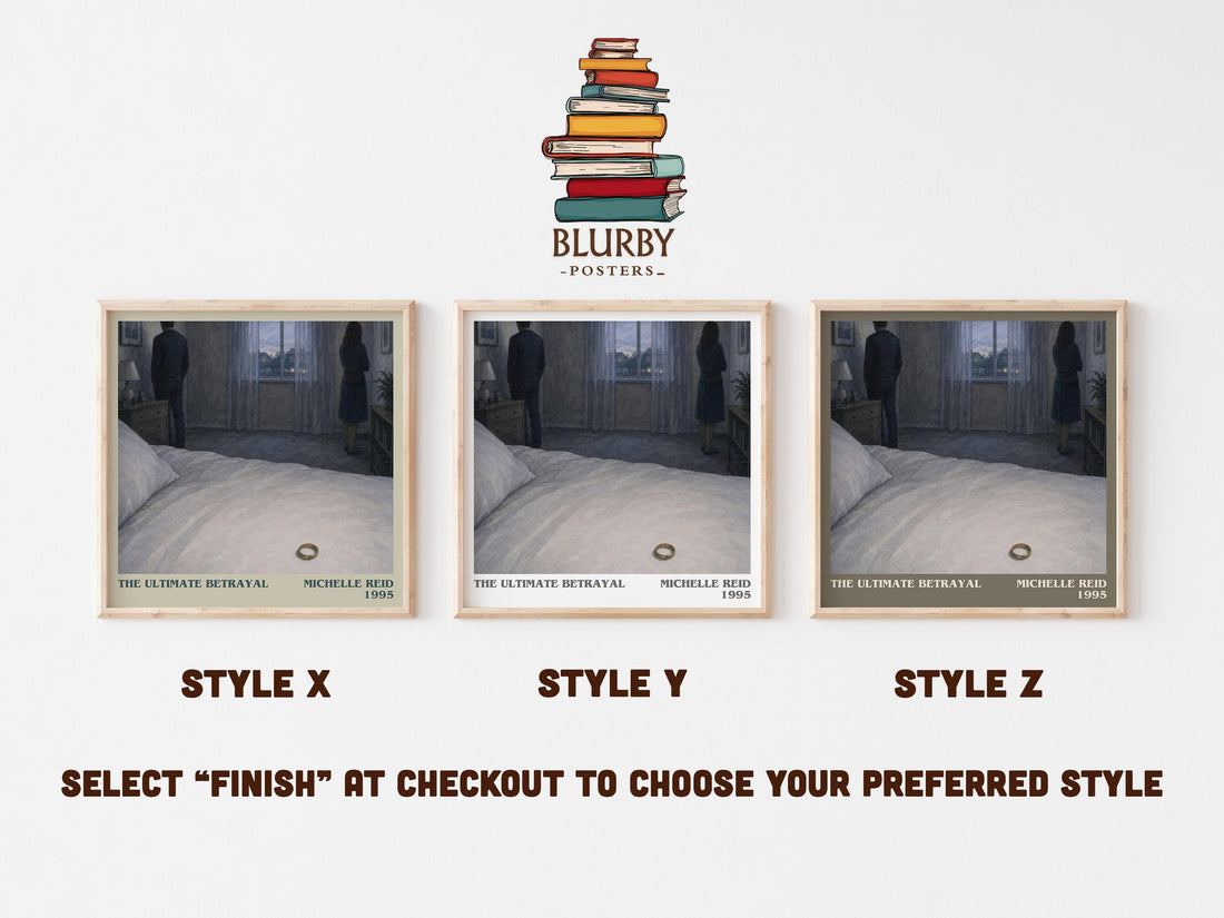 The Ultimate Betrayal literary print in frame leaning in hallway – romance wall art (mockup)