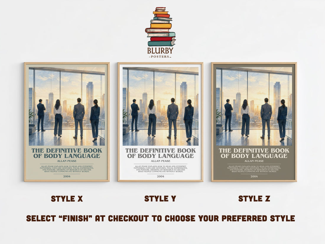 The Definitive Book of Body Language bookish print in frame leaning in hallway – non fiction wall art (mockup)