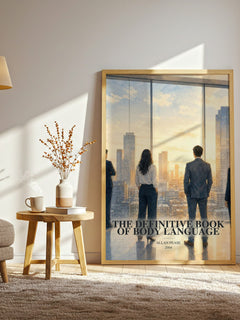 The Definitive Book of Body Language watercolour print in frame leaning in hallway – non fiction wall art