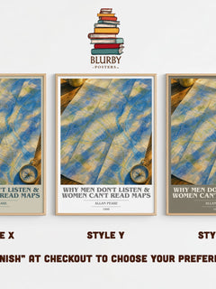 Why men don't listen & women can't read maps book cover print in frame leaning in hallway – non fiction wall art
