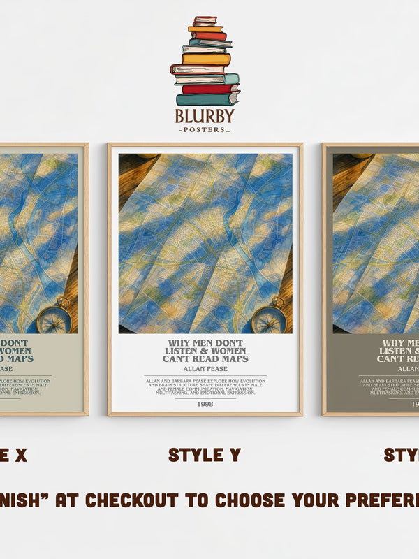 Why men don't listen & women can't read maps bookish print in frame leaning in hallway – non fiction wall art