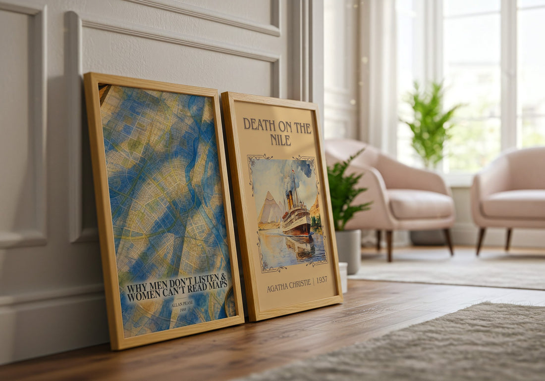 Why men don't listen & women can't read maps watercolour print framed by window – literary home decor