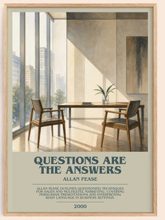 Questions Are the Answers bookish book poster by Allan Pease – framed literary art print
