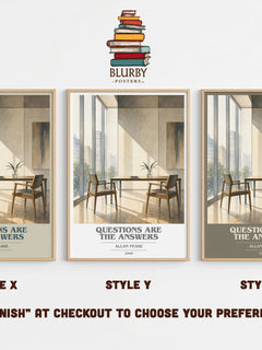Questions Are the Answers book cover print in frame leaning in hallway – non fiction wall art