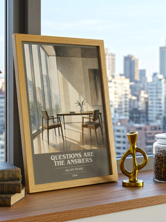 Questions Are the Answers book cover print framed by window – literary home decor