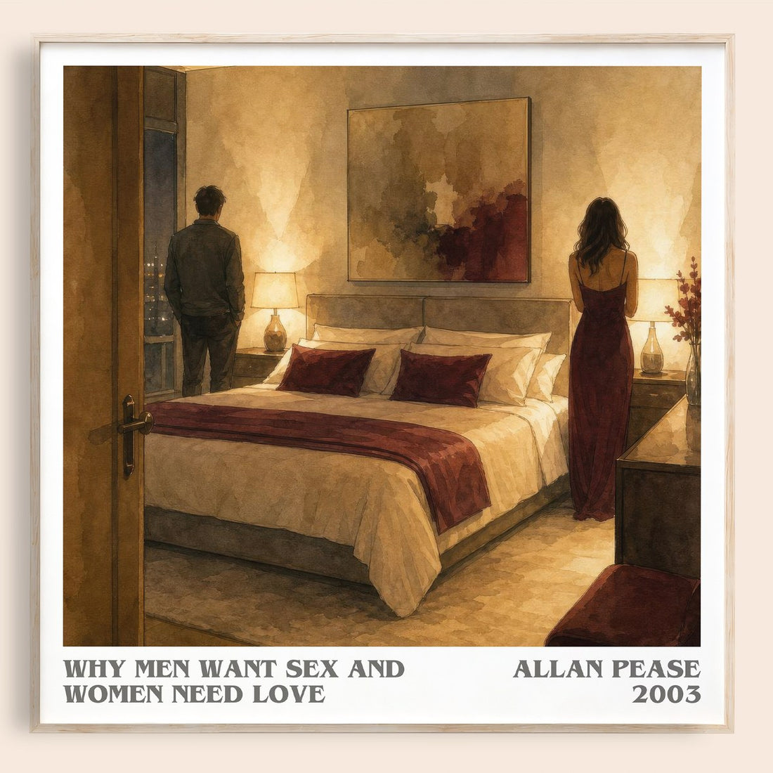 Why Men Want Sex and Women Need Love literary book poster by Allan Pease – framed literary art print