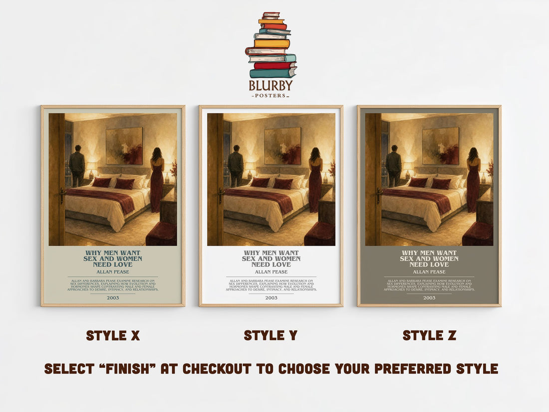 Why Men Want Sex and Women Need Love bookish print in frame leaning in hallway – non fiction wall art (mockup)