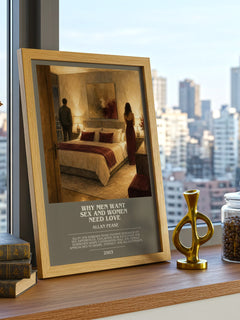 Why Men Want Sex and Women Need Love bookish print framed by window – literary home decor