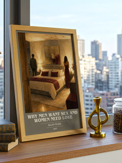 Why Men Want Sex and Women Need Love book cover print framed by window – literary home decor