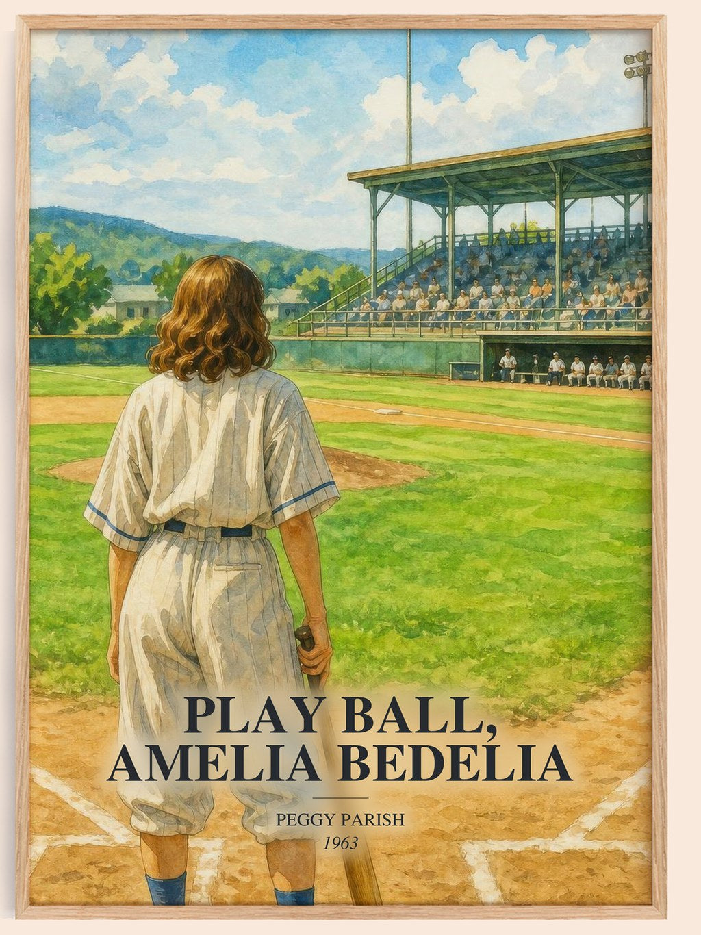 Play Ball, Amelia Bedelia watercolour book poster by Peggy Parish – framed literary art print