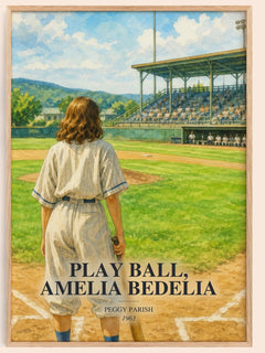 Play Ball, Amelia Bedelia watercolour book poster by Peggy Parish – framed literary art print