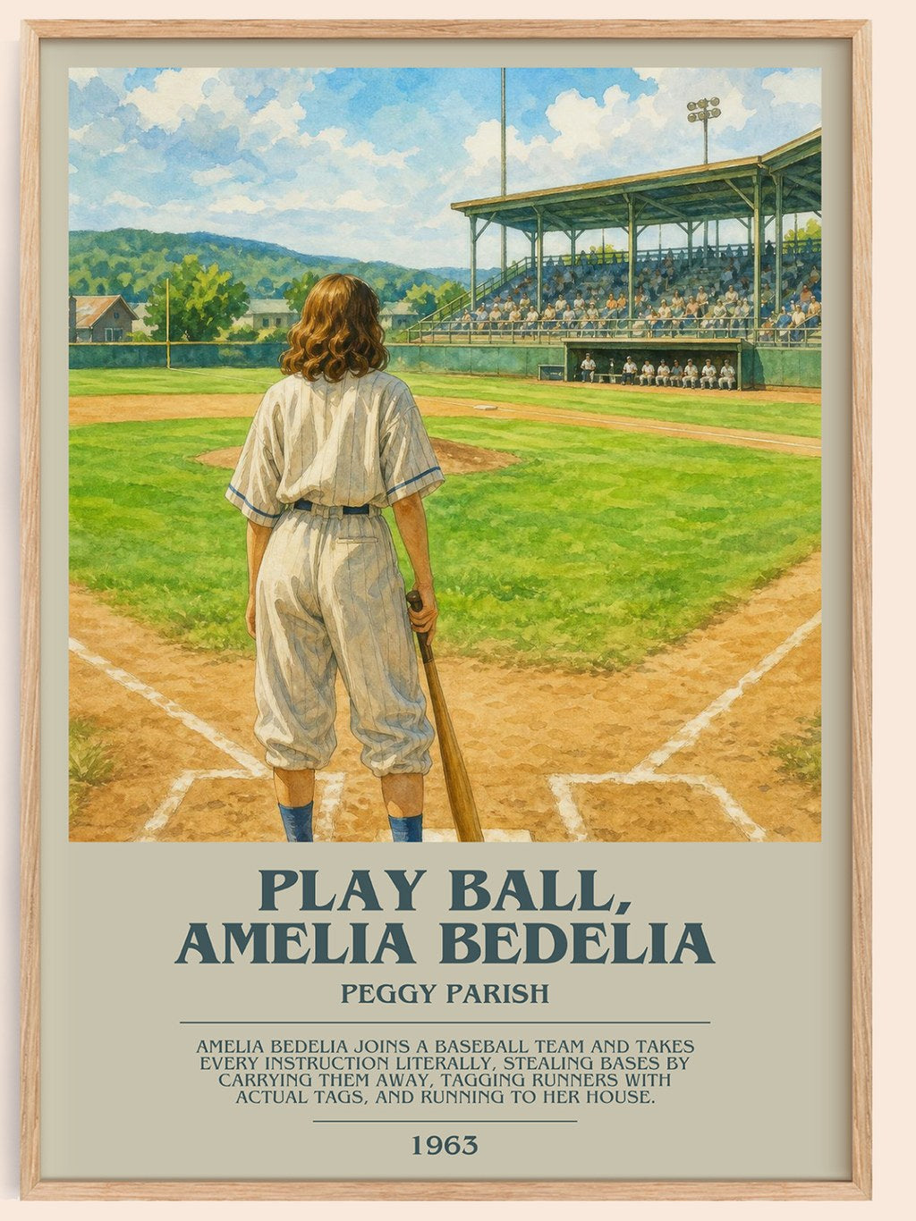 Play Ball, Amelia Bedelia bookish book poster by Peggy Parish – framed literary art print