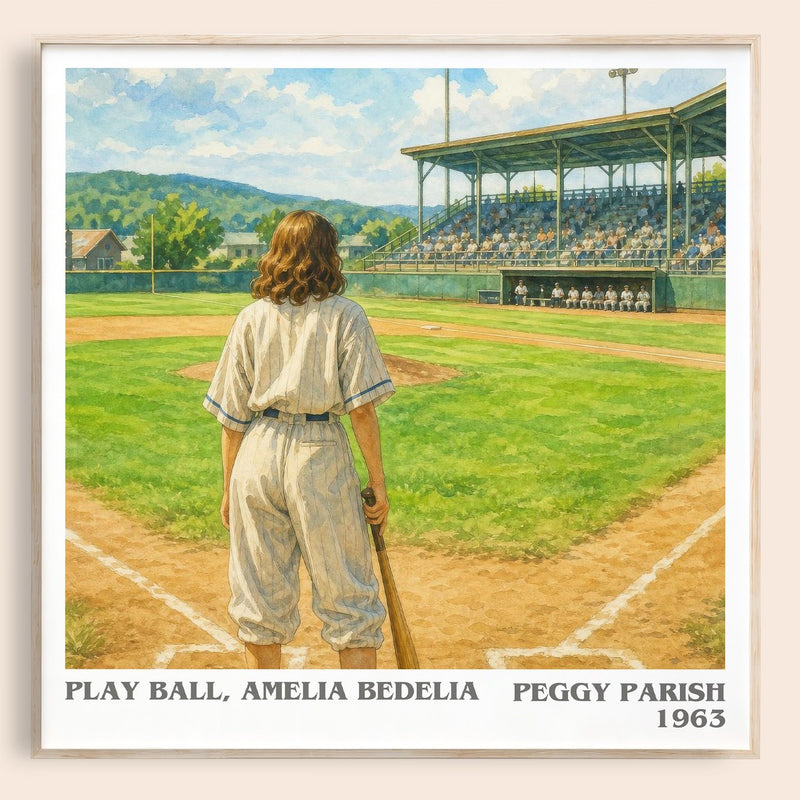 Play Ball, Amelia Bedelia literary book poster by Peggy Parish – framed literary art print