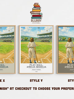 Play Ball, Amelia Bedelia book cover print in frame leaning in hallway – childrens wall art