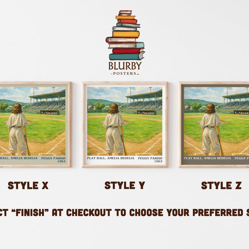 Play Ball, Amelia Bedelia literary print in frame leaning in hallway – childrens wall art