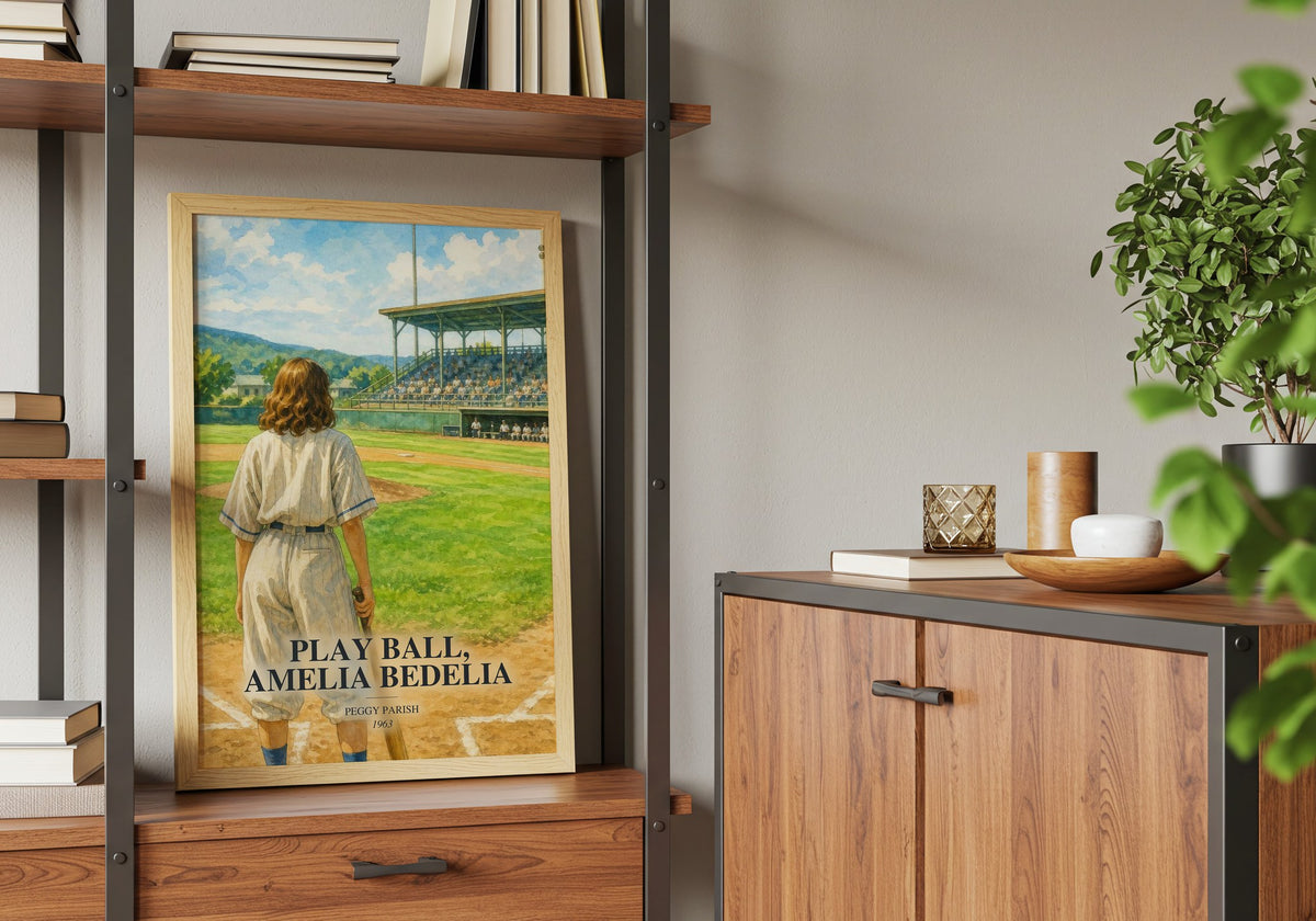 Play Ball, Amelia Bedelia book watercolour illustration paper finish options – matte satin gloss