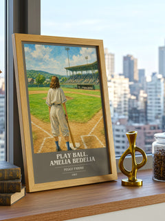 Play Ball, Amelia Bedelia book cover print framed by window – literary home decor