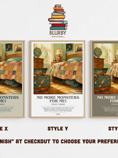 No More Monsters for Me! bookish print in frame leaning in hallway – childrens wall art