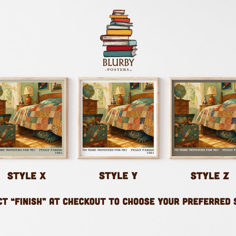No More Monsters for Me! literary print in frame leaning in hallway – childrens wall art