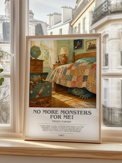 No More Monsters for Me! bookish poster colour and style options – Peggy Parish book art