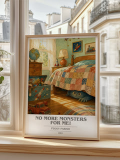 No More Monsters for Me! book cover poster colour and style options – Peggy Parish book art
