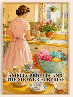 Amelia Bedelia and the Shower Surprise watercolour book poster by Peggy Parish – framed literary art print