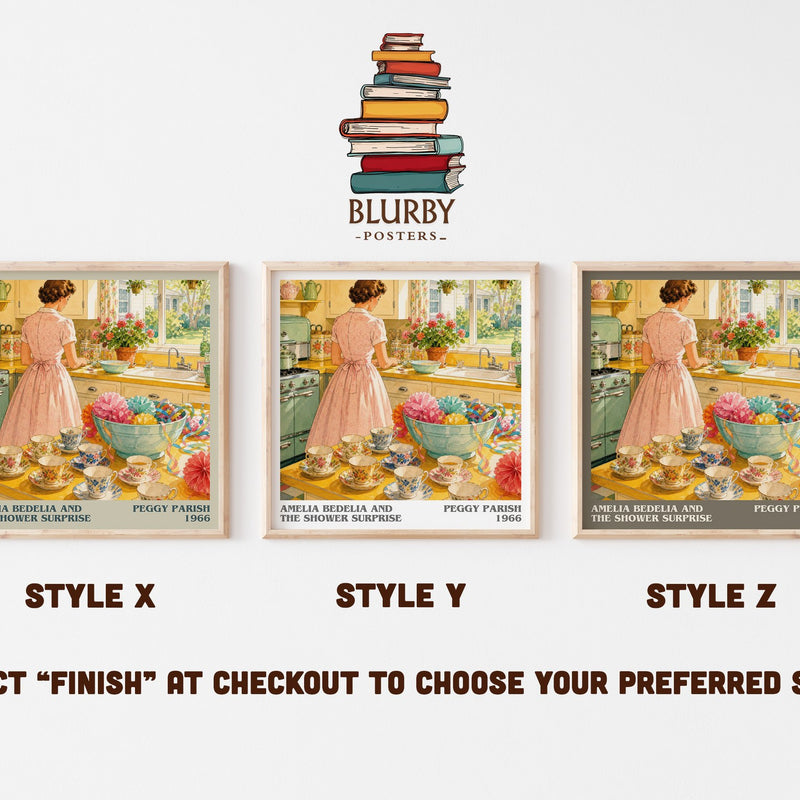 Amelia Bedelia and the Shower Surprise literary print in frame leaning in hallway – childrens wall art