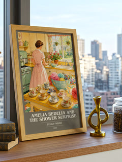 Amelia Bedelia and the Shower Surprise book cover print framed by window – literary home decor